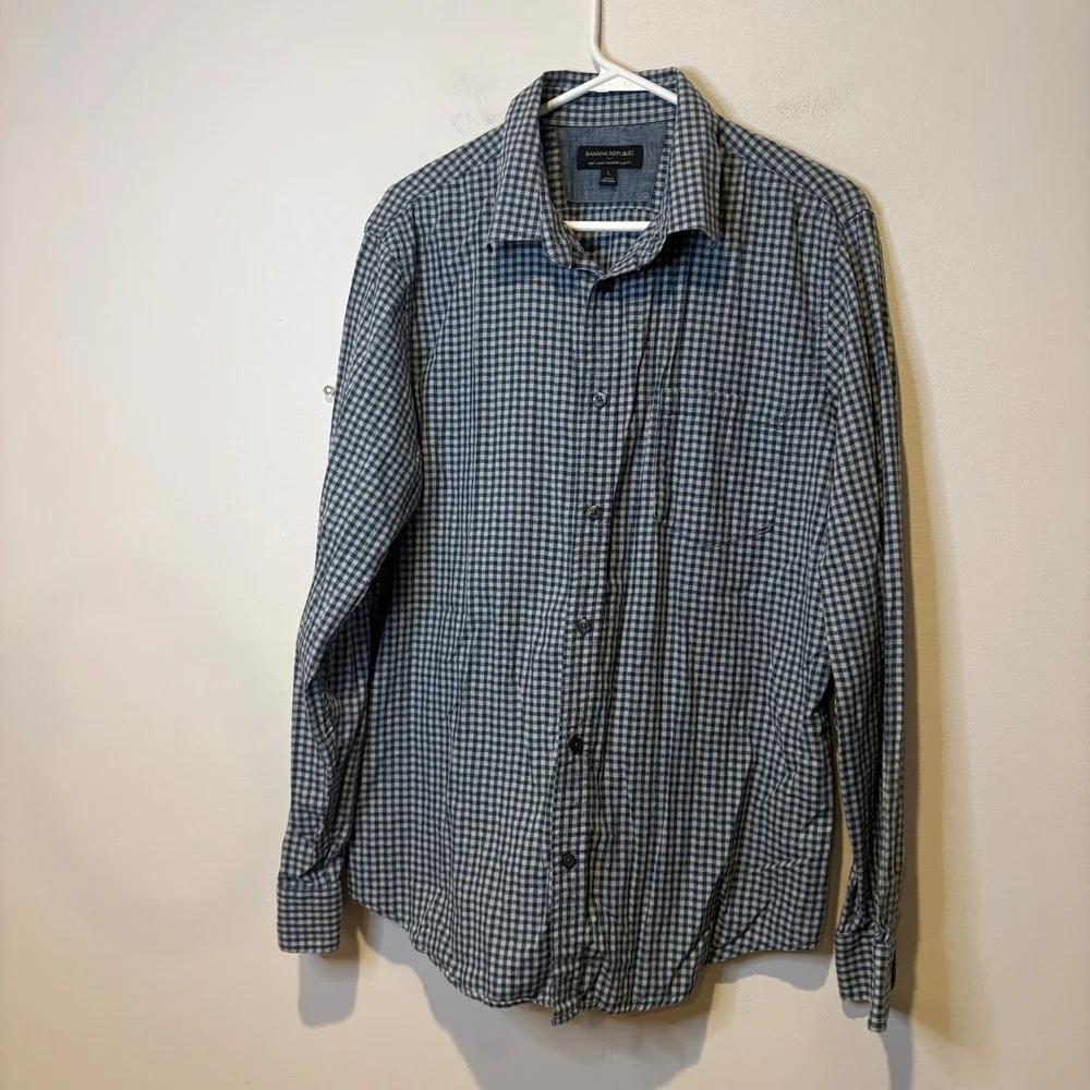 Banana‎ Republic Soft Wash Tailored Slim Fit Gingham Button Down Shirt Mens L
